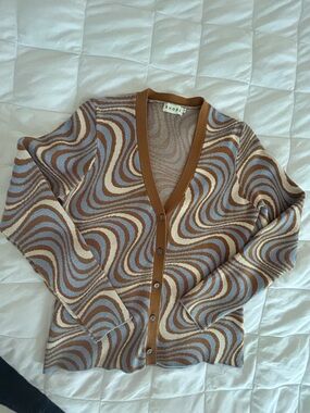 RHODE Knit V‑Neck Cardigan in Brown, Cream & Blue Swirl